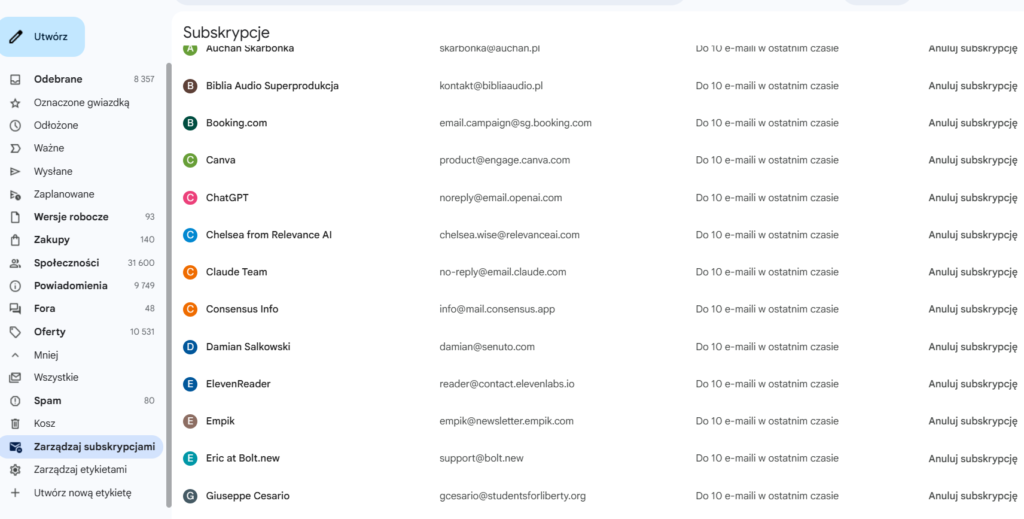 Jak porządkować skrzynkę mailową -  lista subskrypcji, newslettery 